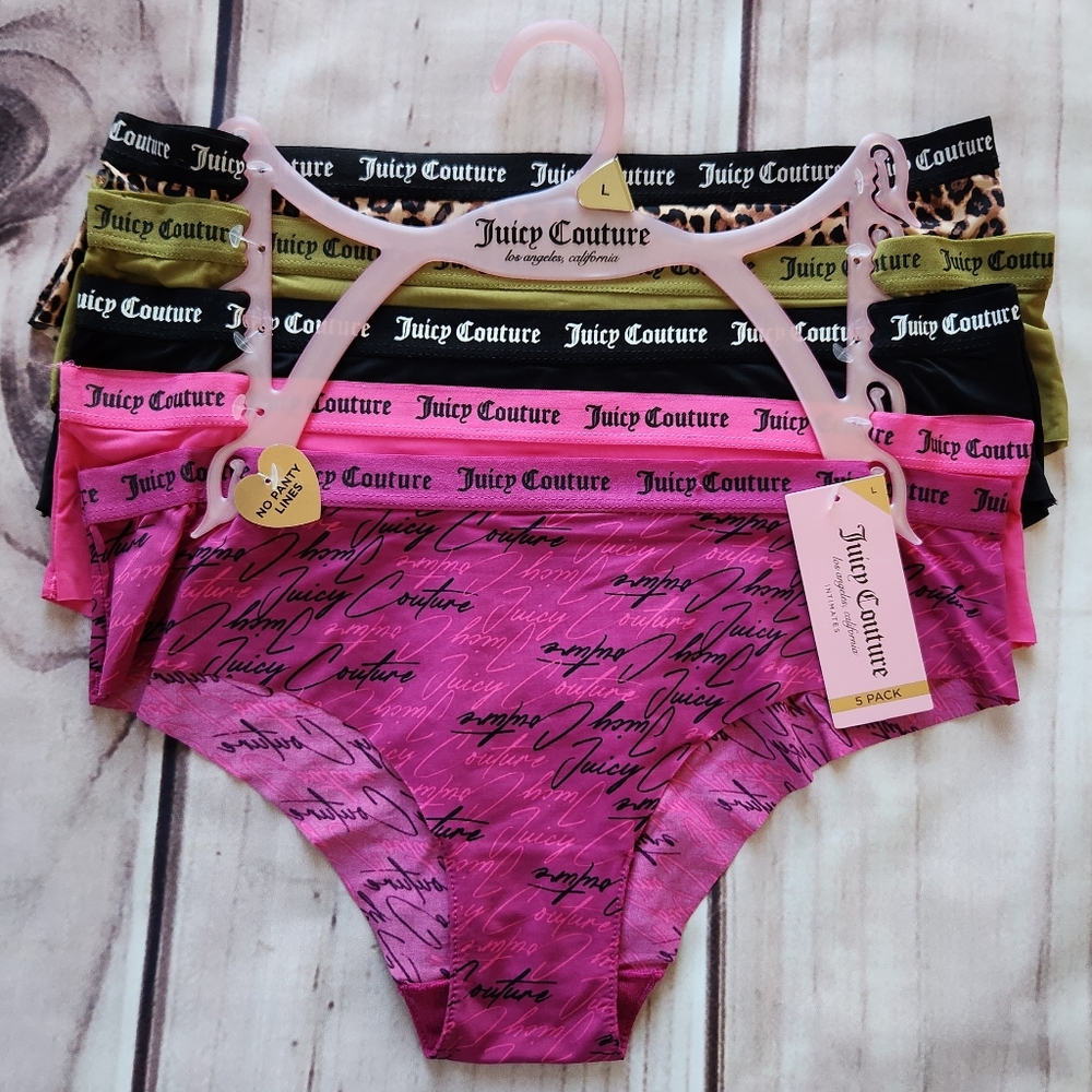 NWT Juicy Couture Underwear Set 5 Pack Hipster Briefs Green Pink, Women's Size L